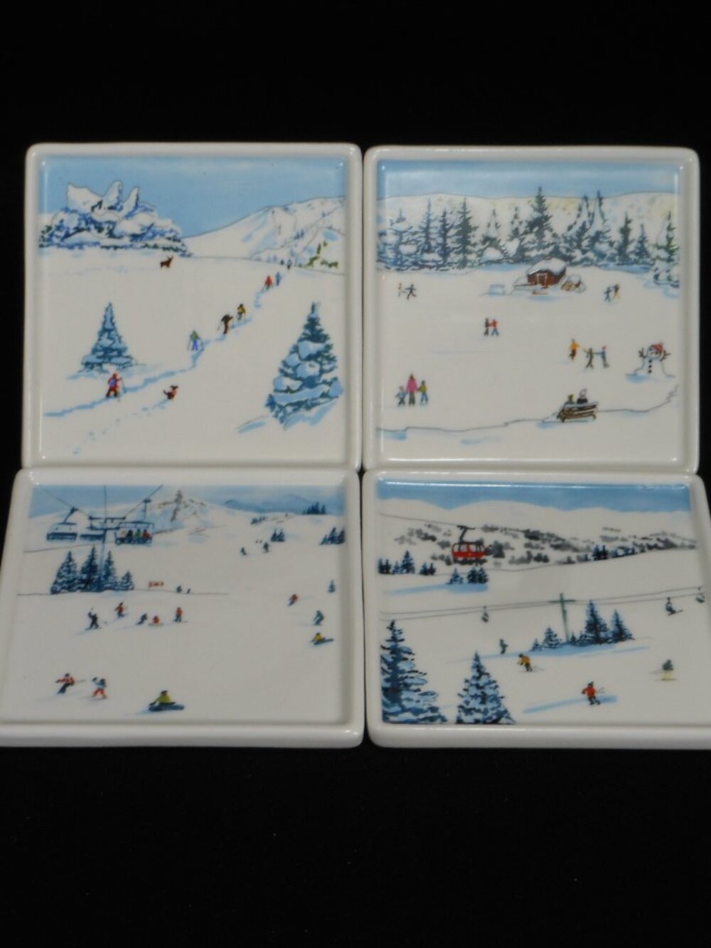 set of 4 new Indigo Christmas Theme porcelain coasters